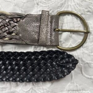metalic woven belt 2" wide gunmetal buckle 40" long‎ boho Y2K grunge multicolor